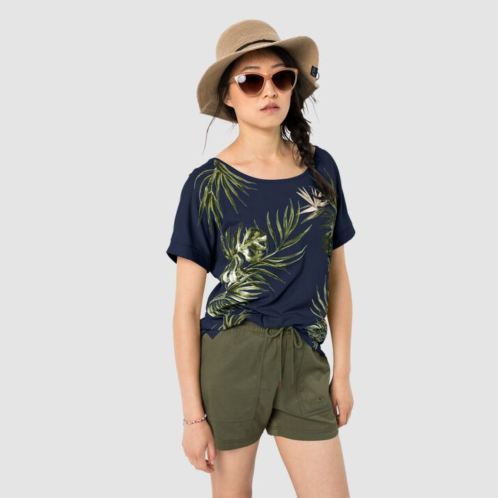 T-shirt Jack Wolfskin Tropical Leaf Mujer Azul Marino Mexico-1419637